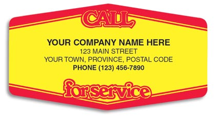 Service labels customized with your company name and other information on a yellow background with a red border.