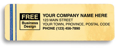 Weather resistant labels printed on gold Mylar stock with 2 blue stripes to the left of your company name.
