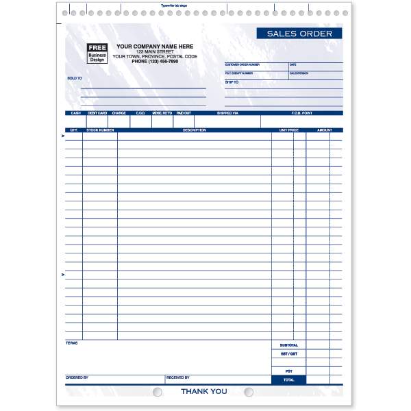 W53 - Custom Sales Orders | Sales Order Forms Printing