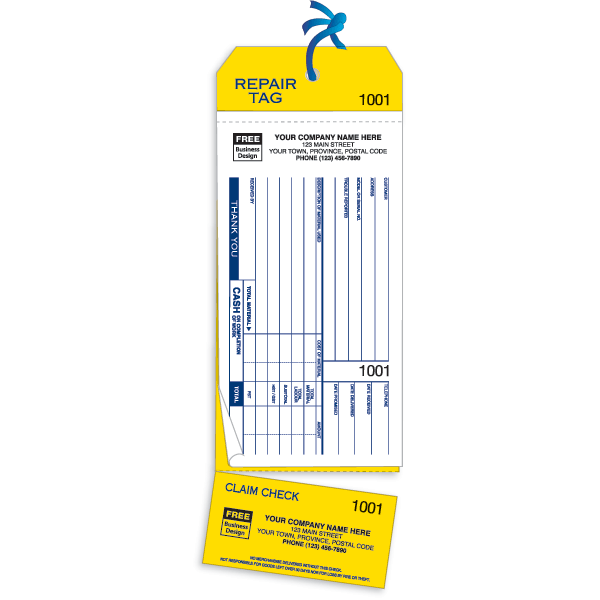  4-in-1 Repair Tags with Carbon Copy and Claim Check