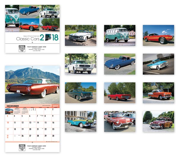 Wall calendars printed with your company logo and classic cars.