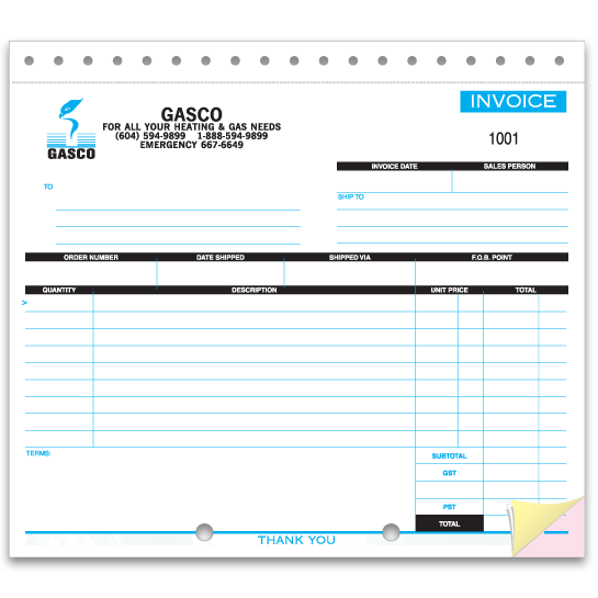 Custom printed NCR business forms printed with 3 ink colours