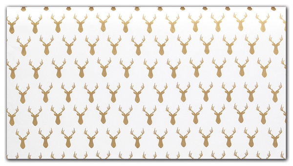Rustic Deer Tissue Paper features a white tissue with an exclusive metallic gold deer head pattern.
