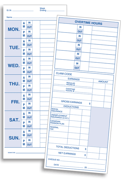 Weekly employee earnings, deductions and overtime cards