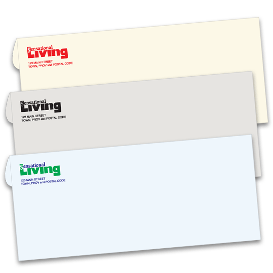 Business envelopes custom printed with your company logo up to 2 ink colors on blue, ivory or gray paper.