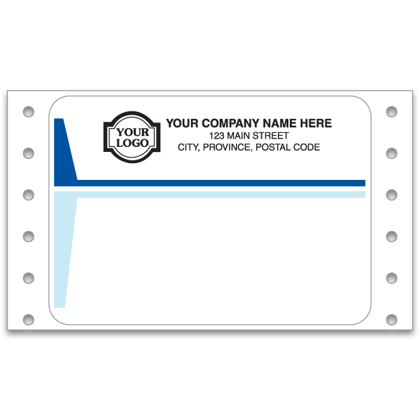 Continuous shipping labels with light blue and dark blue lines.