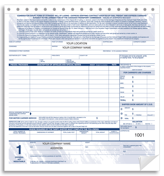 W126 - Compact Bills of Lading, Triplicate