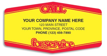 Service labels customized with your company name and other information on a yellow background with a red border.