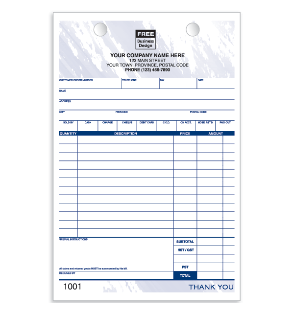 W610 - Custom Register Forms | Custom Sales Slips
