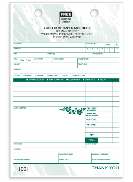 W672 - Flower Shop Forms | Floral Register Forms