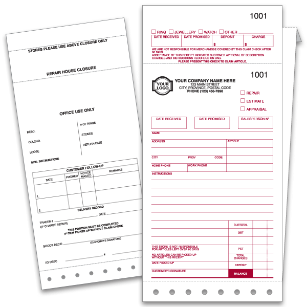 W766 - Jewellery Business Forms | Jewellery Repair Envelopes