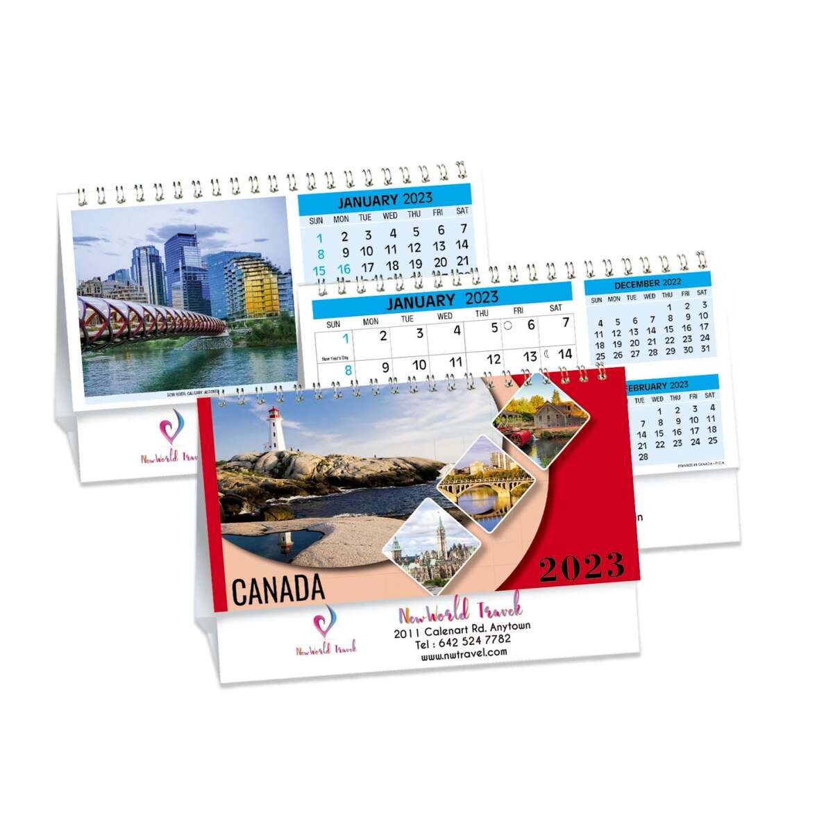 This desk calendar offers scenes of Canadian beauty and can be personalized with your business information.