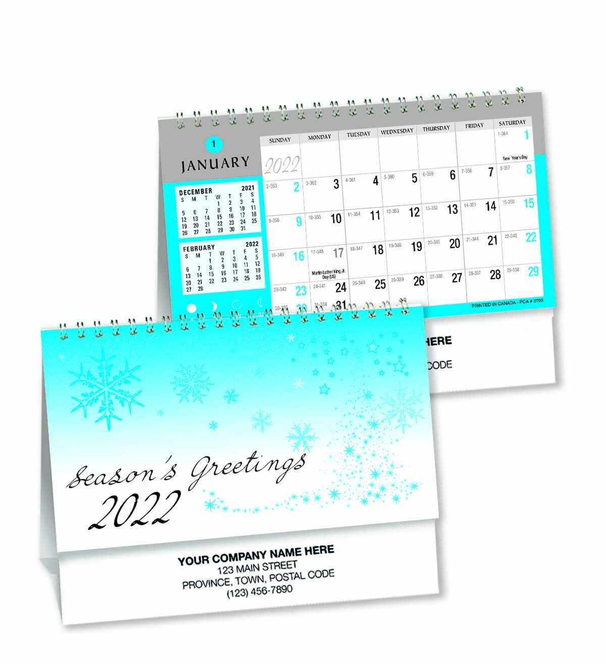This 2022 desk calendar is customized with your business information on both sides.