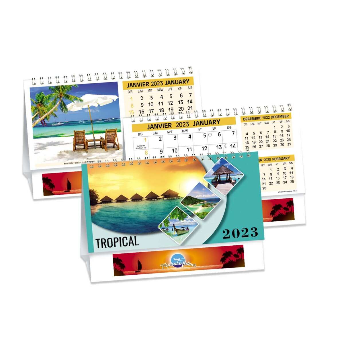 Spiral desk calendars with a tropical theme, 2023 year.