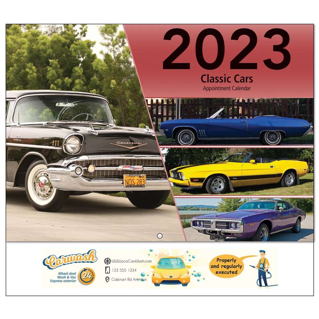 Classic car wall calendars for businesses or antique car lovers.
