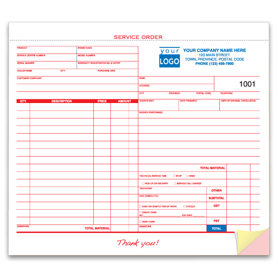 Custom printed manual business forms on half size sheets. 1 ink colour printing.