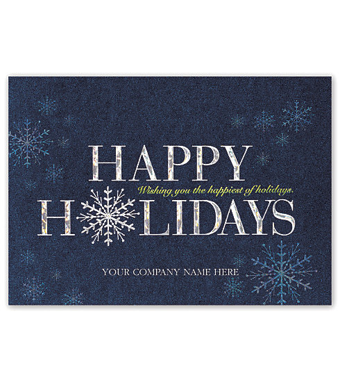 These elegant blue metallic holiday cards printed on linen stock will ensure your good wishes are welcomed by your clients. 