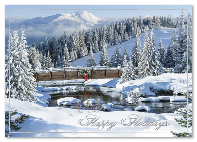 The Majestic Winterland holiday card takes you over the river and through the woods into a snowy, peace-filled valley.
