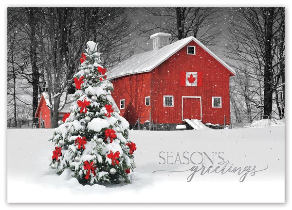 Snow falls softly on a poignant moment in the Canada Proud holiday card.