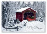 A vintage truck and iconic covered bridge take you back in time on the Heading Home holiday card.