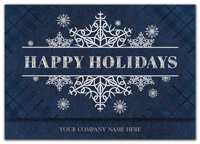 Filigree flakes on a midnight field form an elegant backdrop for the Holiday Royalty Holiday Card.