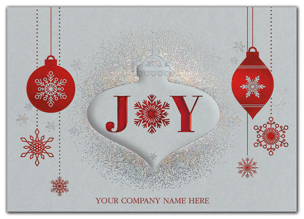 Dangling ornaments get a dusting of silver in the Joyful Moments Holiday Card.