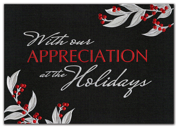 Gilded scripts and elegant berries send a message of heartfelt thanks with the Incredibly Sincere Holiday Card.