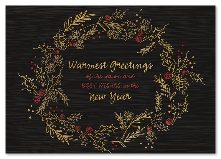 Warm yet elegant, bold yet joyful, the Gilded Greetings Holiday Card perfectly sums up your season's best wishes.