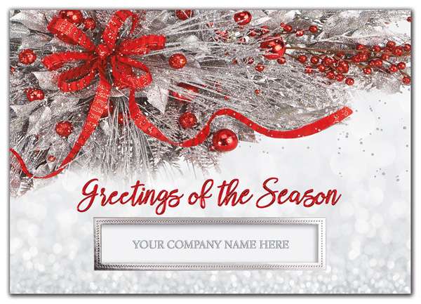 The Silver Frost Holiday Card frames your company name with joyful greetings that sparkle and shine.