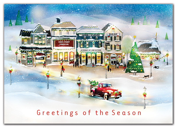 A charming scene creates a wistful mood for simpler times in the Vintage Holiday Card. Order yours today!