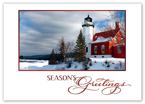 Custom budget holiday cards with seafaring beautiful harbor image.

