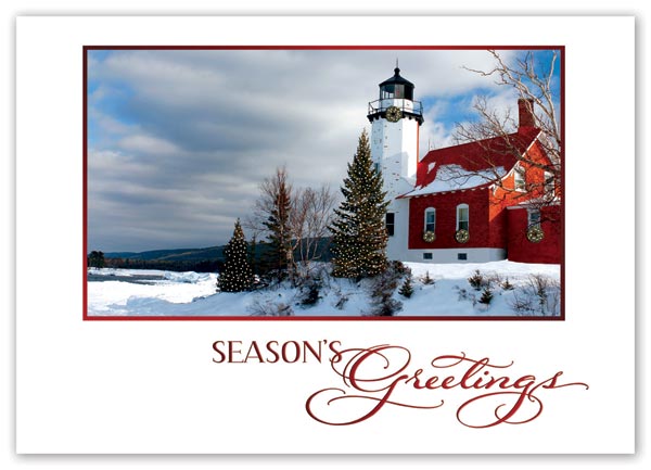 Custom budget holiday cards with seafaring beautiful harbor image.

