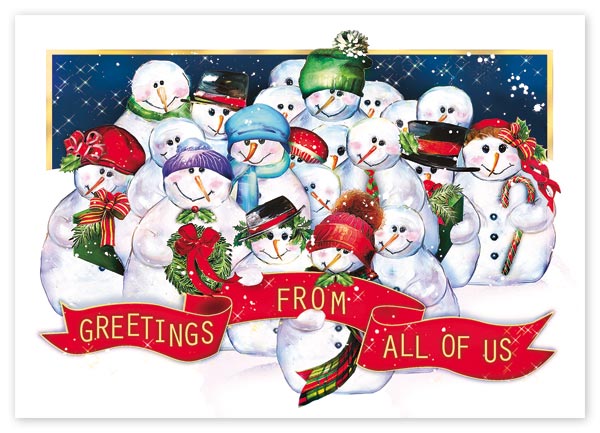 Send warm holiday greetings with this adorable and budget-friendly Frosty Crew Card.