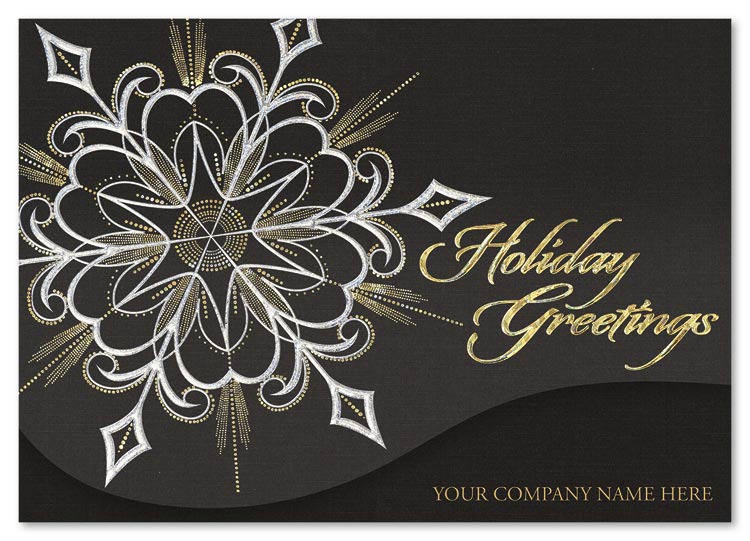 Adorned with a brilliant radiating star, the Midnight Luster Card delivers high-quality greetings from your company.