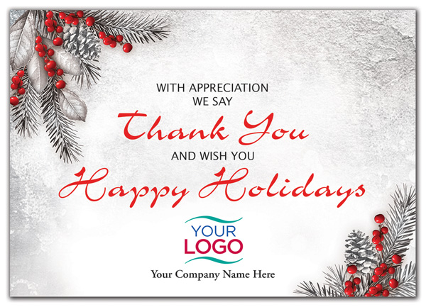 Simple, tasteful and heartfelt perfectly describe the With Gratitude Holiday Logo Card.