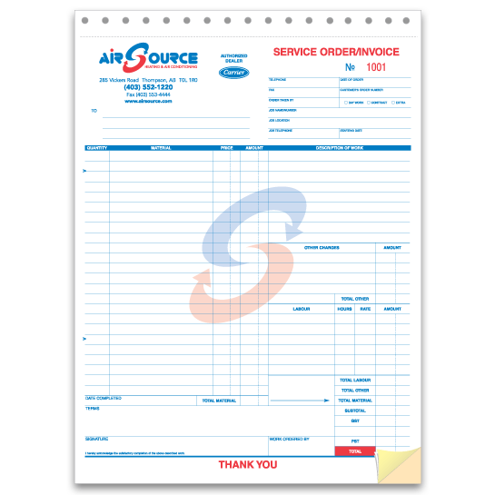 Custom printed business forms with the last copy as a tag.