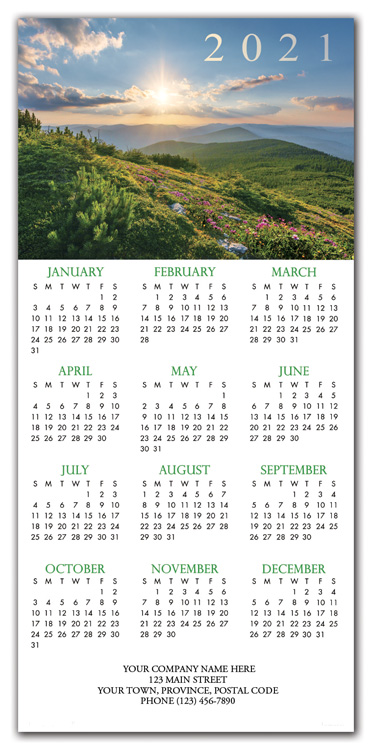 Promote your business with these 2021 calendar cards printed with the seasons of the year.