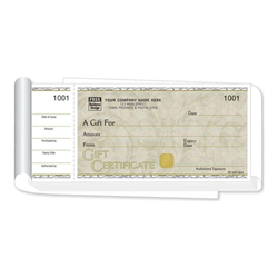 Custom gift certificate book with hologram security seal